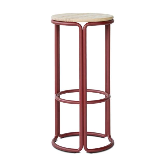 HARDIE bar stool - Basque Red frame with natural ash seat