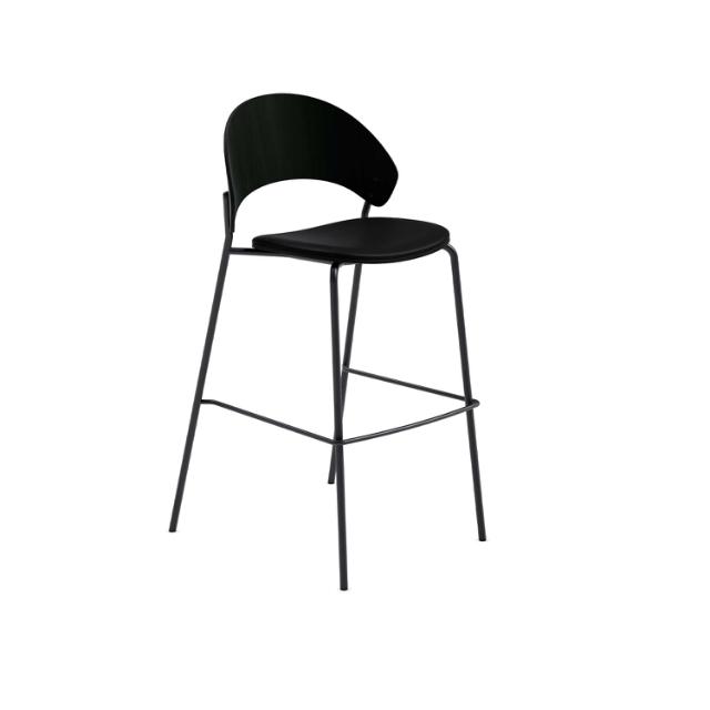 Dosina barstool - 65 cm - Black oak w. black leather upholster