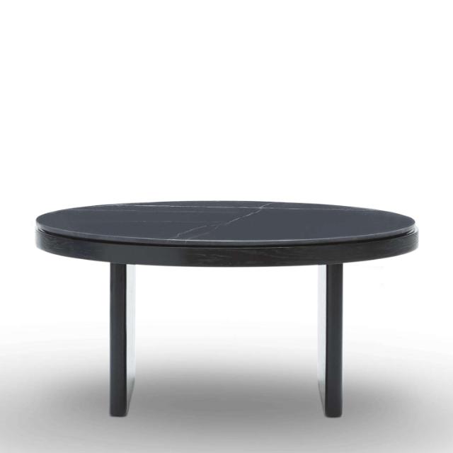 ANZA coffee table - ø65x29 cm - black marquina marble/stained black oak