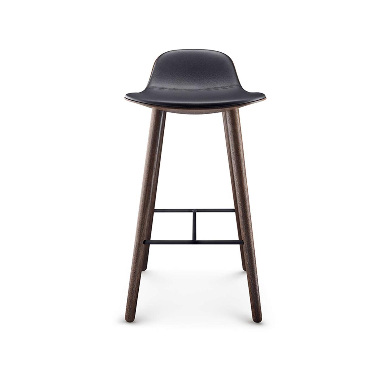 YUUGA bar stool H75 - Oak smoked - leather Black