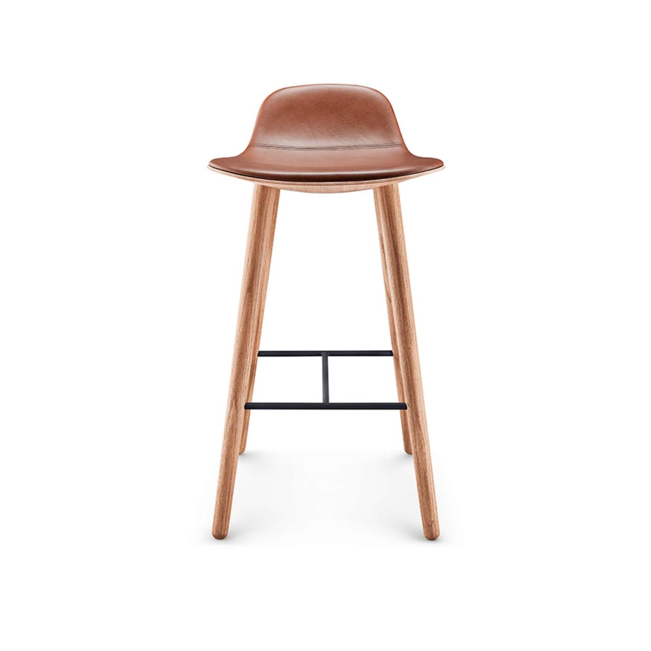 YUUGA bar stool H75 - Oak nature - leather Cognac