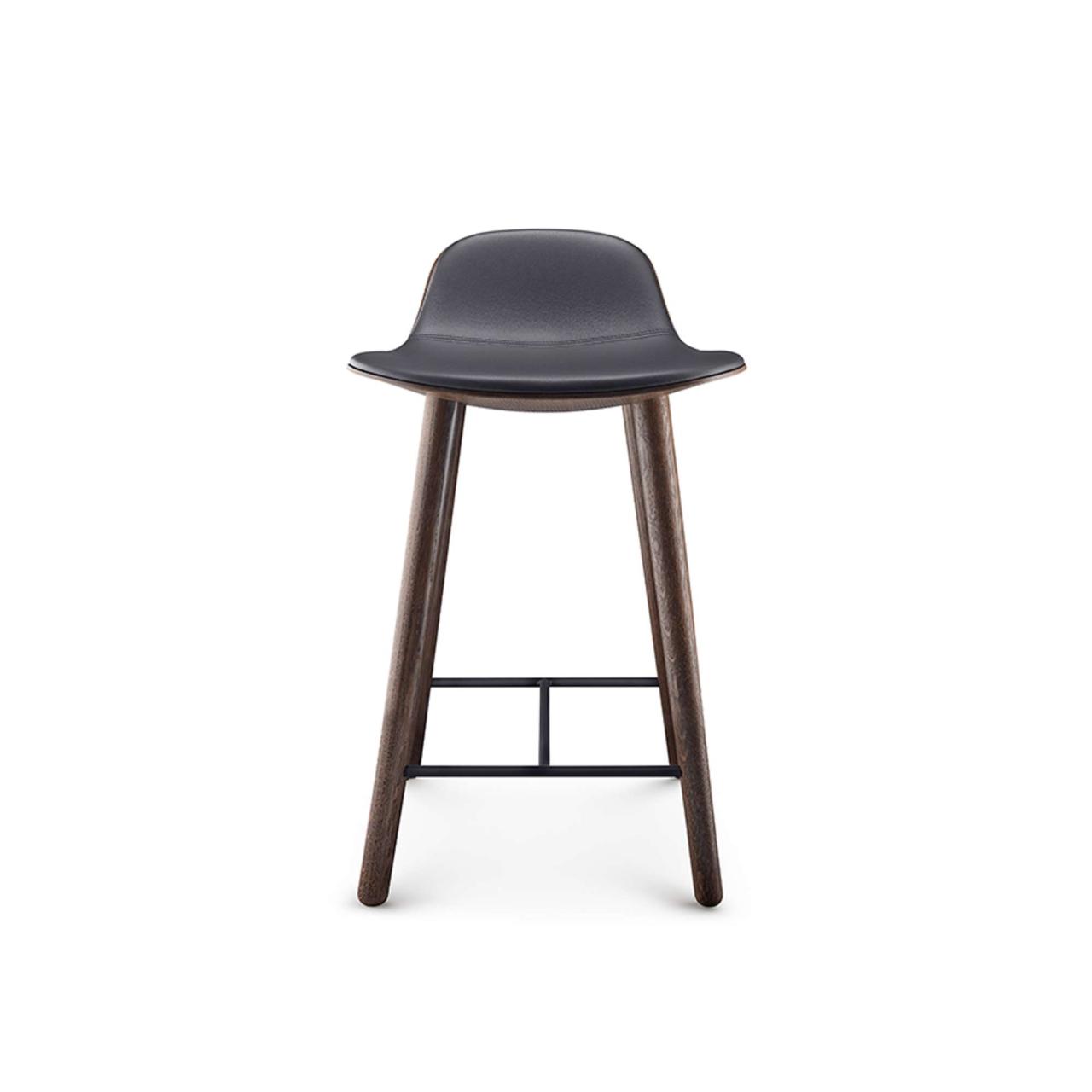 YUUGA counter stool H65 - Oak smoked - leather Black