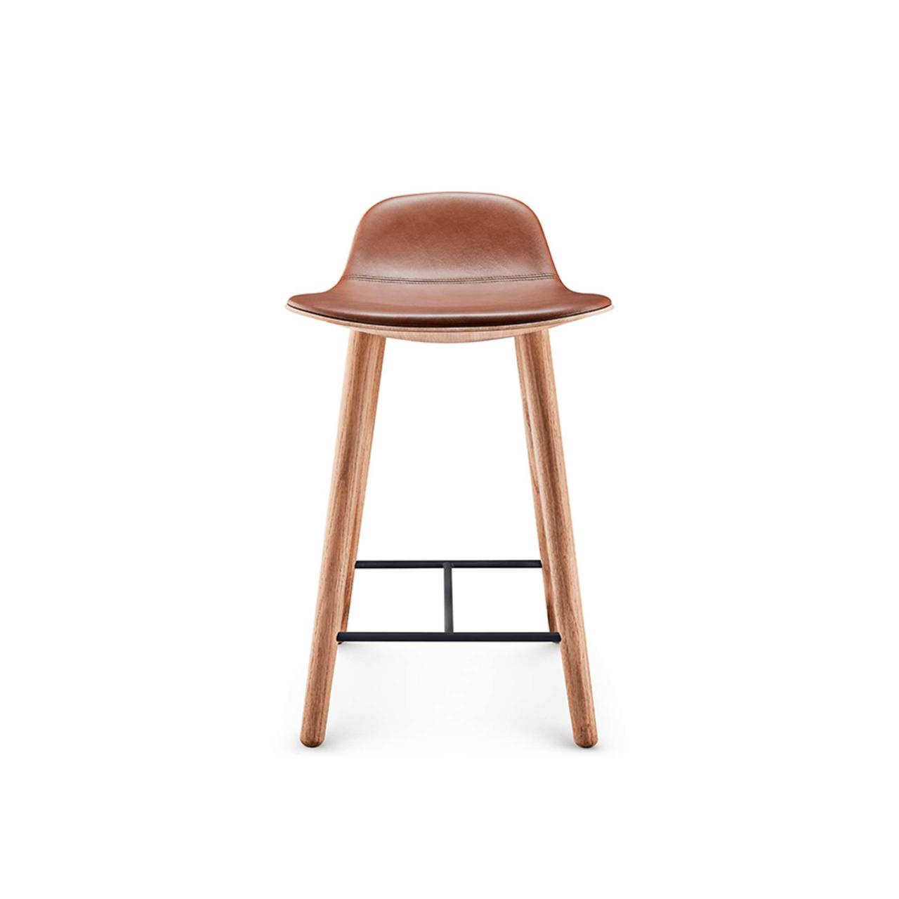 YUUGA counter stool H65 - Oak nature - leather Cognac