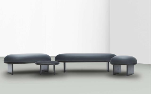 ANZA coffee table - ø65x29 cm - black marquina marble/stained black oak