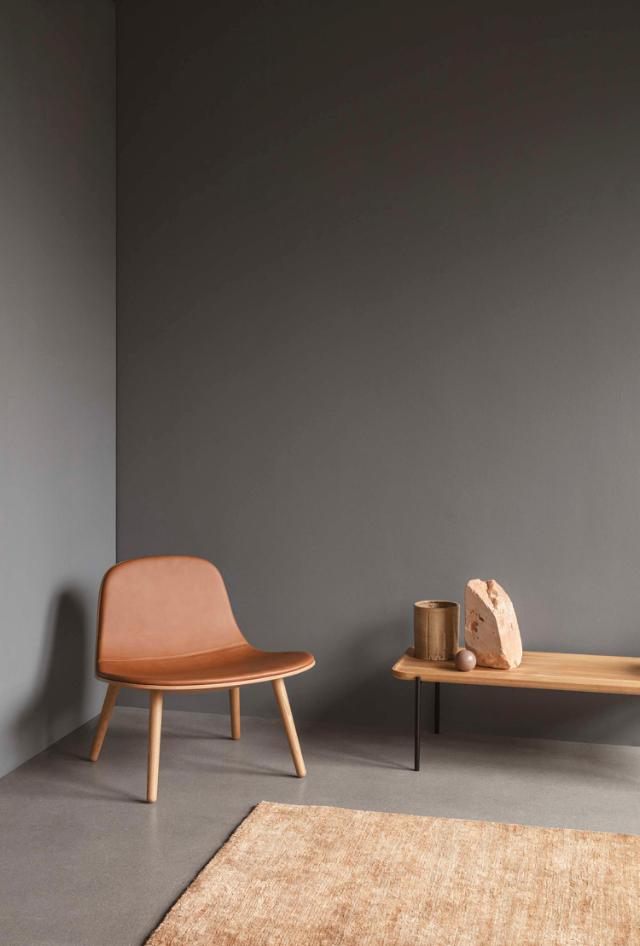 YUUGA lounge chair Oak nature, leather cognac