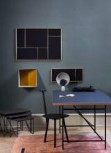 BLOOPER table lamp Ash Grey with Navy Blue disc