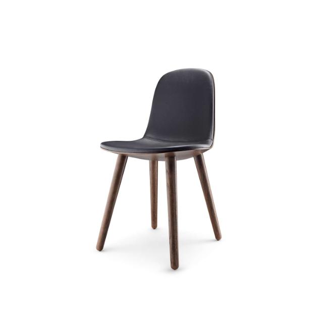 YUUGA dining chair Oak smoked,  leather black