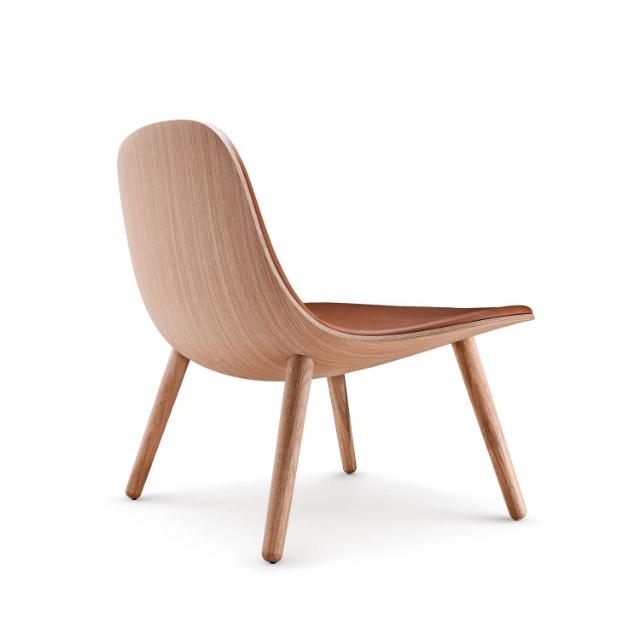 YUUGA lounge chair Oak nature, leather cognac