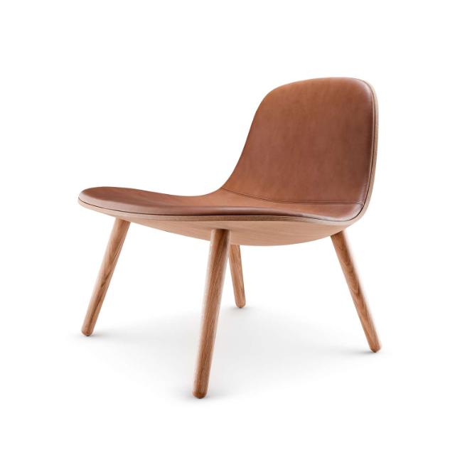 YUUGA lounge chair Oak nature, leather cognac